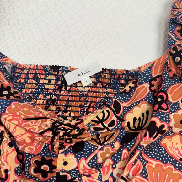 A.L.C. Chandler Floral Cotton Sweethear Top Dark Navy/Chestnut Size 4 - Picture 9 of 11